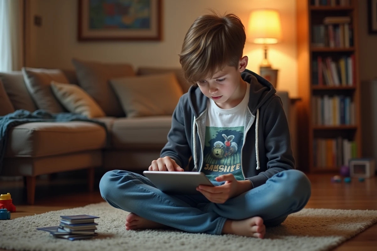 Adolescent frustré avec tablette dans le salon