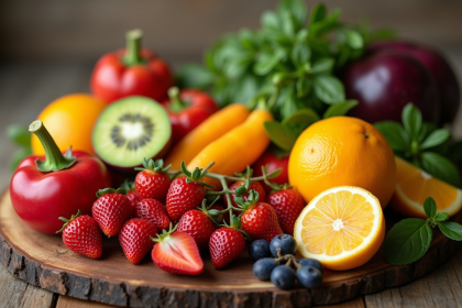 Assortiment coloré de fruits et légumes rares débutant par L