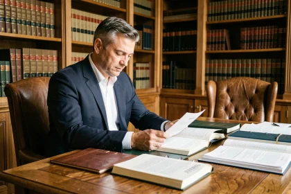 Avocat étudiant des documents juridiques liés à l'infraction impossible et l'arrêt Perdereau dans un cabinet de droit français