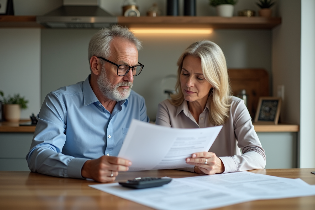 Couple d adultes analysant des factures d