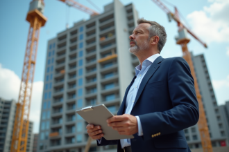 Homme d'affaires immobilier sur un chantier en ville
