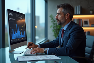 Économiste européen analysant un graphique de politique monétaire