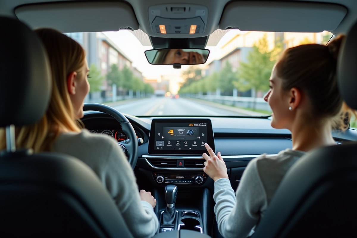 Femme et adolescente dans une voiture en ville