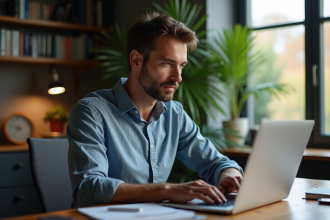 Homme travaillant dans un bureau à domicile détendu