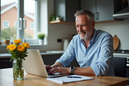 Homme d'âge moyen analysant son portefeuille financier à la maison