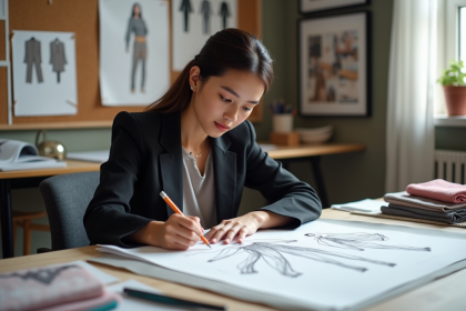 Jeune créatrice de mode esquissant des concepts de vêtements
