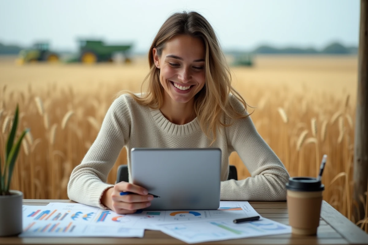 Jeune femme vérifiant des chiffres sur une tablette en plein air