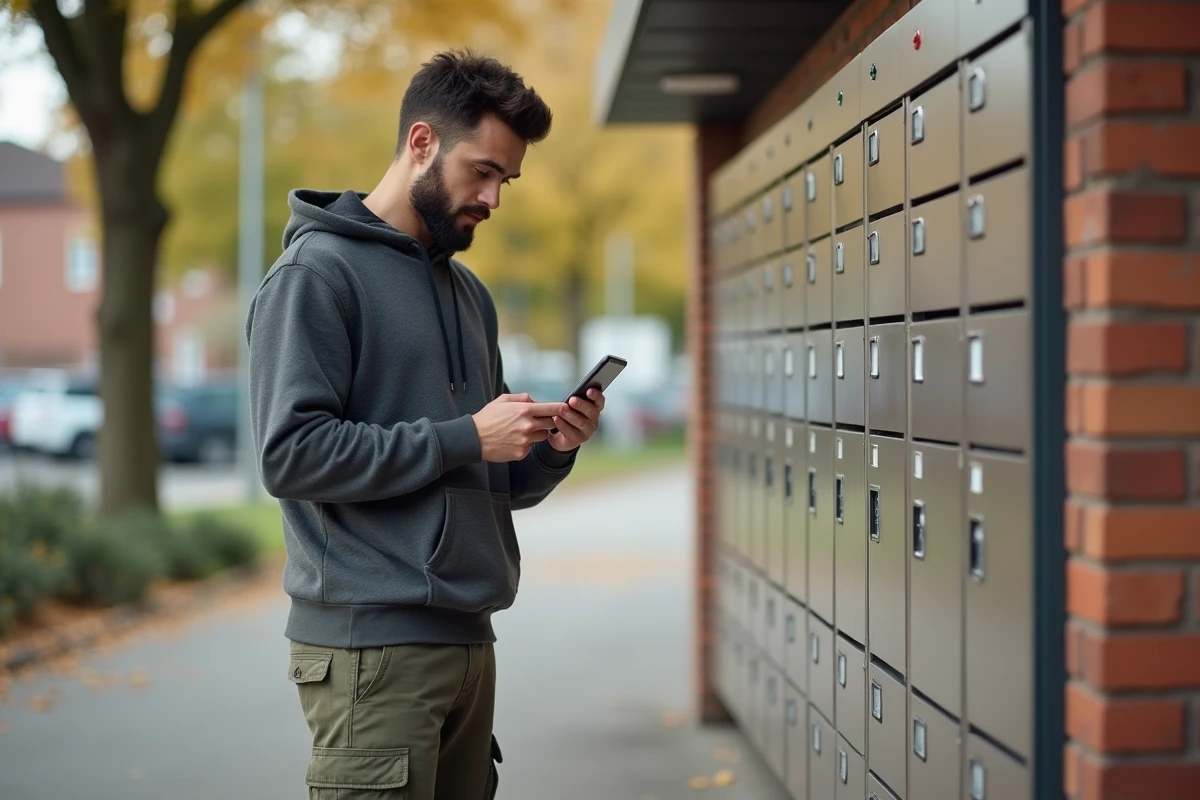 Jeune homme scannant un code dans un casier extérieur