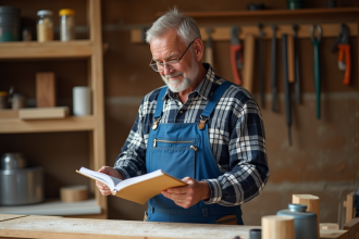 Menuisier homme dans son atelier organisé