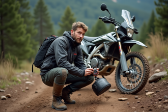 Jeune homme motocross attachant un kit et GPS à son bike