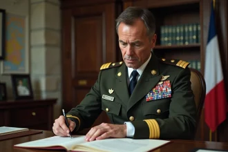 Officier de l'armée de terre en uniforme examinant des documents officiels liés à la réforme de la grille indiciaire 2026