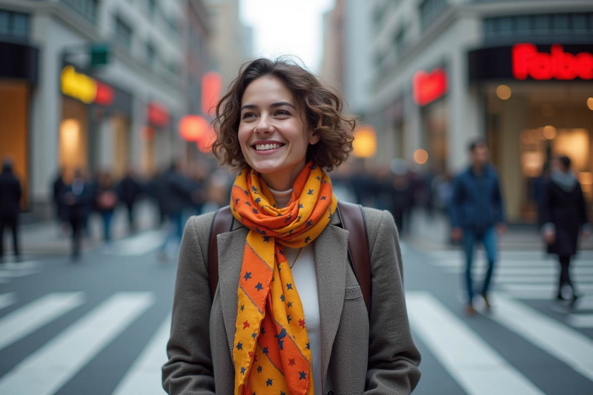 Personne non binaire souriante dans la rue en ville