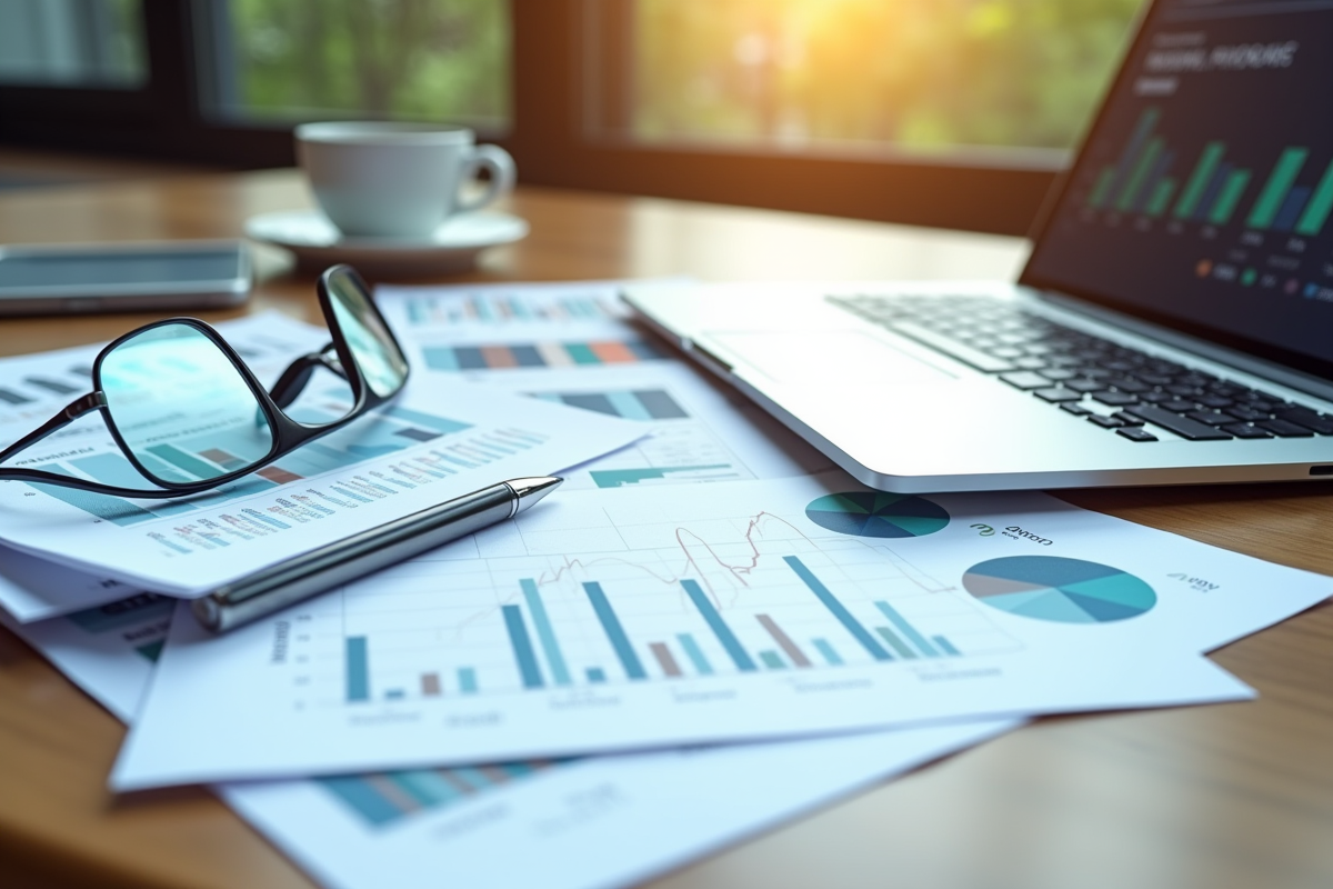 Rapports financiers et documents sur une table en matinée