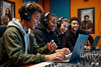 Jeunes artistes en studio de musique urbaine