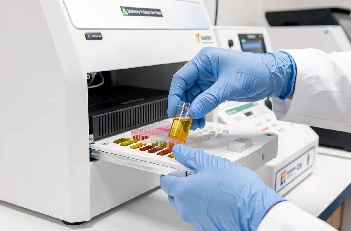 Technicien de laboratoire plaçant des échantillons dans un séquenceur