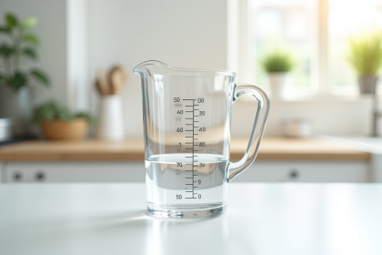 Verre mesureur de cuisine rempli à 50 cl en lumière naturelle